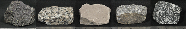 Basalt, Granite Biotite Hornblende, Rhyolite, Gabbro, and Diorite